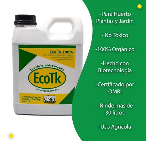 Fertilizante Eco Tk 100% Para Plantas, Jardín Y Huerto 1 Lt.