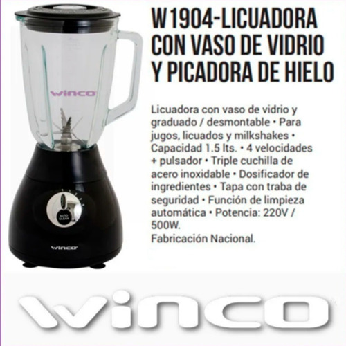 Licuadora Winco W1904 1.5 L con jarra de vidrio 220V