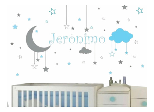 Vinilo Decorativo Nombre Niños/niñas Nubes Estrellas Luna