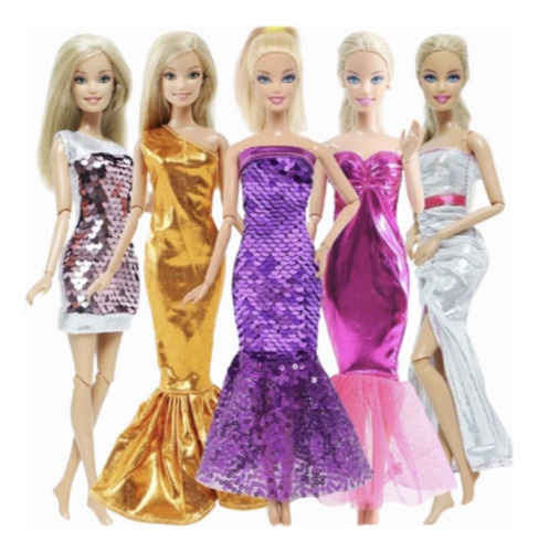 Muñecas Set 5 Vestidos De Gala Estilo Barbie 