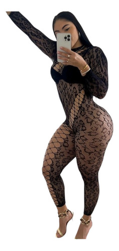 Bodystocking Sexy Lencería Malla Negro Red Enterizo Leopardo