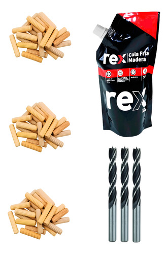 Kit Set De 150 Tarugos De Madera + Brocas + Cola Fria