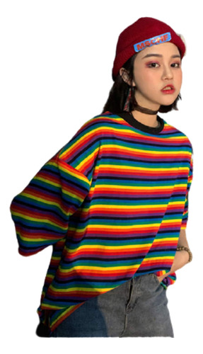 Blusa Holgada Rayas De Arcoíris Para Mujer M-191