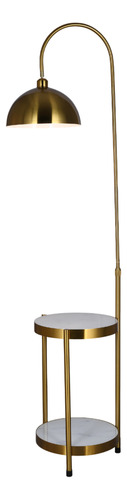 Luminária De Chão Metal Dourado Cúpula E Base Com Mesinha