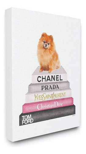 Stupell Industries Acuarela Alta Moda Bookstack Pomeranian D