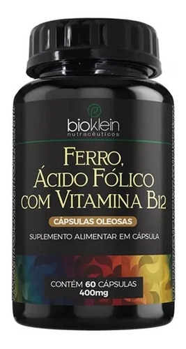 Ferro, Ácido Fólico E Vitamina B12 - 60 Cápsulas - Bioklein Sabor Sem Sabor