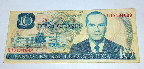 Billete 10 Colones Costa Rica 1979  P.237 Vf