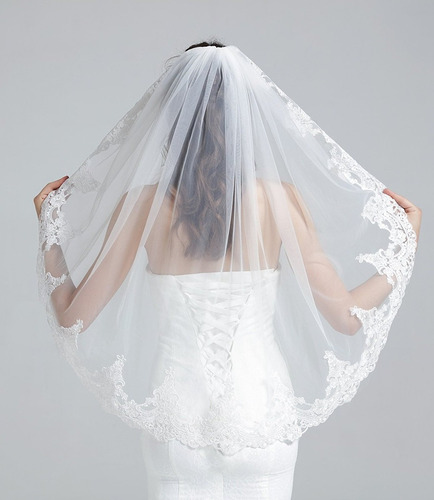 Wedding Velo Nupcial Con El Peine 1 Nivel Edge Apliques De E
