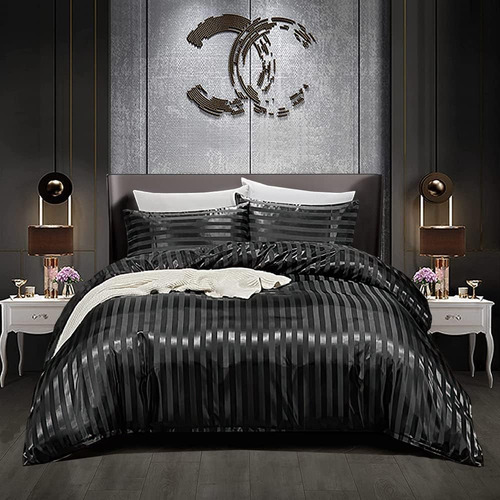 Sisher 5pcs Edredón Set Queen Size, Raya Negra Juegos De Cam
