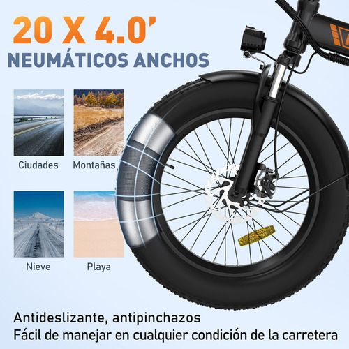 Hitway Bicicleta Eléctrica Plegable 20 X 4.0 Pulgada Fat Tire 750w Motor 48v/15ah Batería 7-velocidades