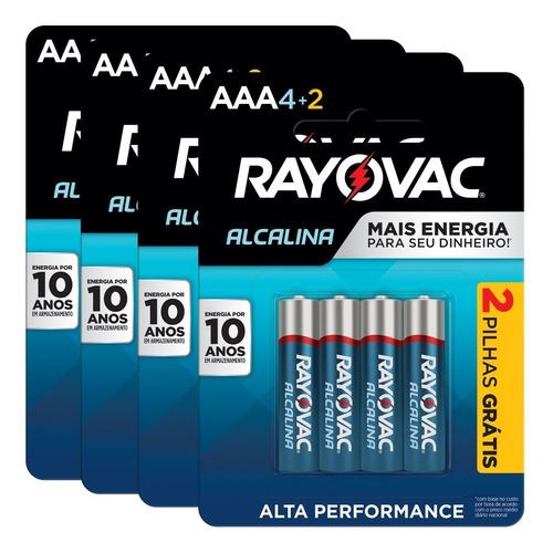 24 Pilhas Aaa Alcalina Rayovac 4 Cart C/ 6 Unid