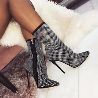 Mujer Botas Puntiagudo Strass Stiletto Tacón Alto Botin L