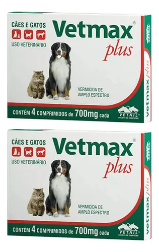comprar Vetmax Plus 700mg Vetnil 4 Comp. Cães E Gatos Kit Com 2