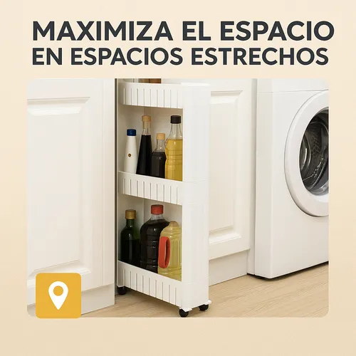 Carrito Organizador de Cocina 3 Estantes Metálico - Vista principal con estantes profundos