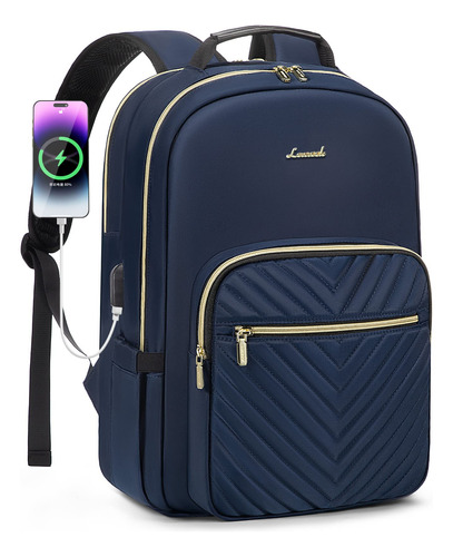 Mochila Color Azul Marino Portatil 17.3inch Para Mujer Y Usb