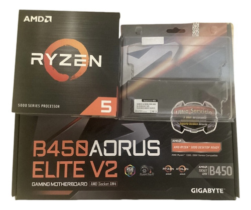 Ryzen 5600x + Mother B450 Aorus Elite V2+ 32gb Ddr4(2x16gb) Negro (Usado)