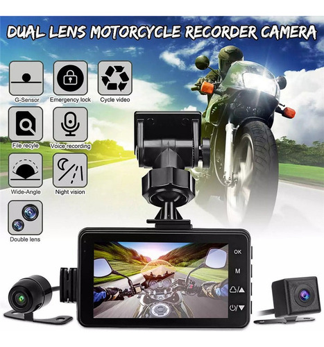 - Para Motocicleta Dash Cam Cámara Delantera Trasera Doble