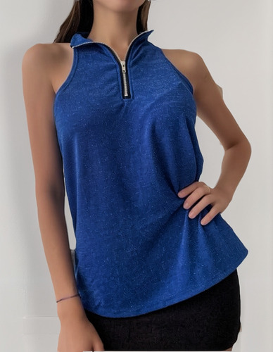 Musculosa Suelta Brillos Lurex Con Cierre Plus Size