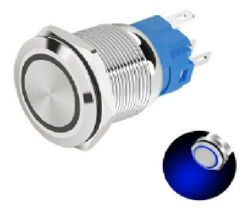 Interruptor Pulsador De Lujo Luz Azul 16 Mm Metálico 110volt