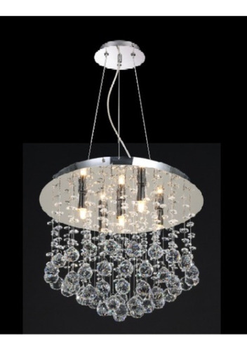 Lustre Pendente Moderno Cristais Redondo 6 Lâmpada G-9 40cm