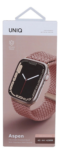 Correa Trenzada Para Apple Watch 46/45/44/42mm Aspen De Uniq Ancho De La Correa 2.2 Cm Color Rosa