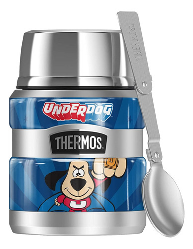 Tarro Comida Acero Inoxidable Cuchara Diseño Underdog Azul