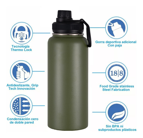 Termo Vaso Botella Acero Inoxidable Con Fría/caliente 32 Oz