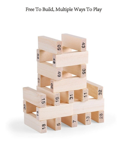 Jenga De Madera Con 4 Dados , 54 Números