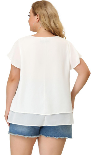 Blusa Gasa Talla Grande Top Casual Con Dobladillo Doble Capa
