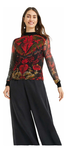 Suéter Desigual Negro Rojo Mujer