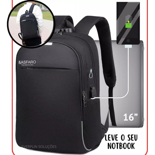 Mochila Anti Furto Notebook Bolsa Com Senha Faculdade Escolar Saída Cabo Aux Usb E Fone Ouvido - Marca Miran