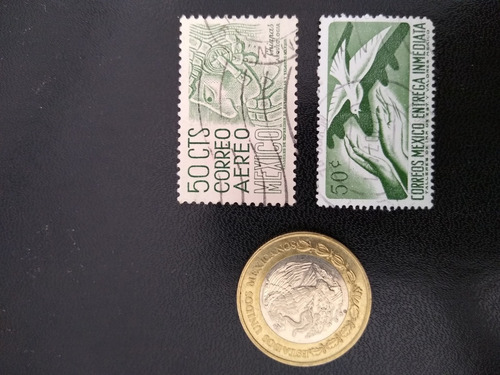 Imagen 2 de 3 de Estampillas De México 1950 Y 1956 Correo Aéreo Circuladas