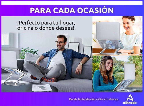 Imagen 7 de 10 de Soporte Notebook Tablet Aluminio Doble Ventilacion Regulable