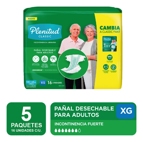 Pañales Para Adultos Plenitud Classic Pant Xg X16 U Pack X5