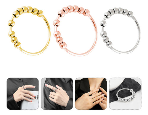 Anillo Antiestrés Y Ansiedad De Acero Inoxidable, 3 Unidades
