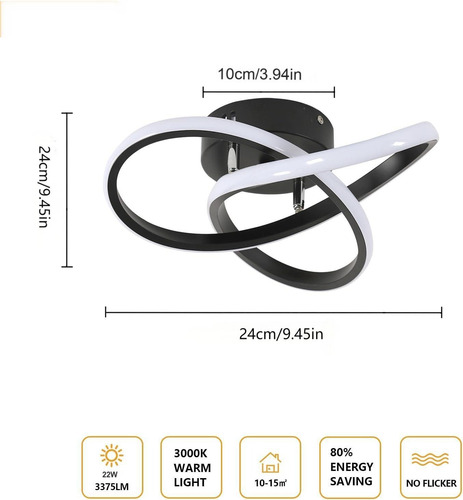 Lámpara Variable De 3 Color Plafn Led Curva Moderna Para Luz