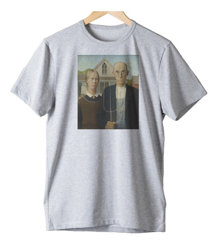 Camiseta Algodão American Gothic Grant Wood Arte Aesthetic