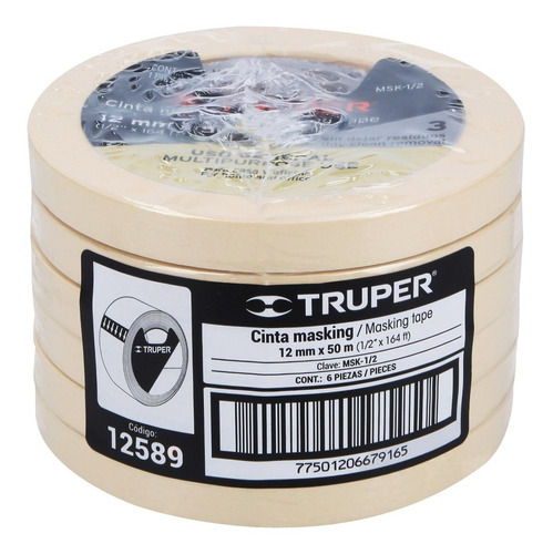 Cinta Masking Tape 1/2  Truper 12589 Pack 12 Pzas 