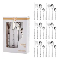 Comprar Juego de vajilla de acero inoxidable lujoso y exquisito, 24 unidades, blanco con plata, juego de vajilla de estilo nórdico