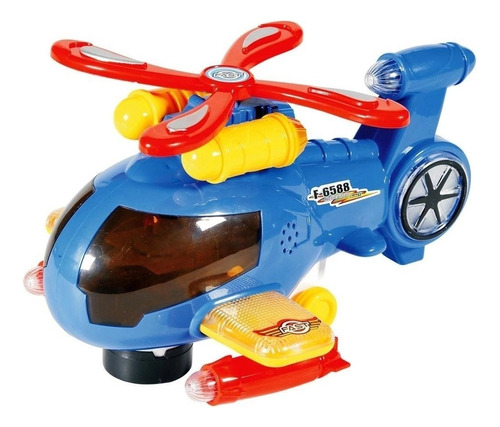 Brinquedo Infantil Helicóptero 3d Com Luzes E Som Bate Volta Cor Colorido