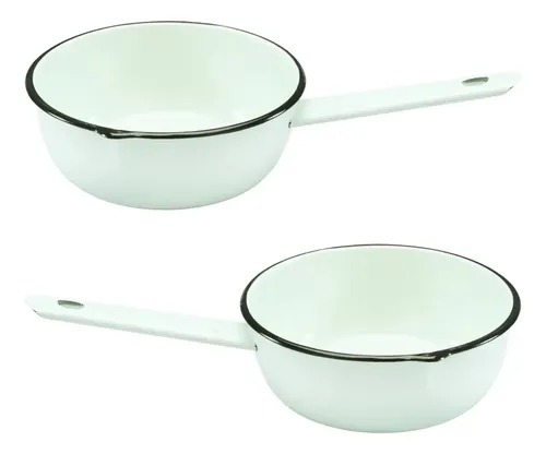 Kit 2 Panelas Papeiro Esmaltada 1,1 Litros Branco Metallouça ​Branco