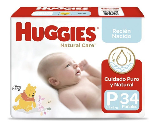 Pañales Huggies Natural Care Unisex 68 (34x2) Uds Talla P