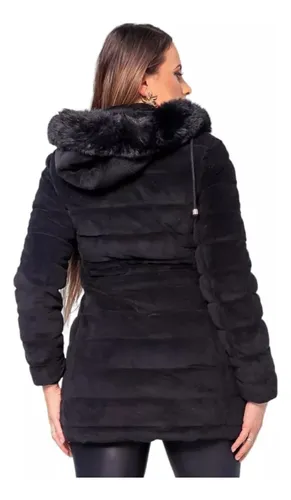 Parka Feminina Capuz Blusa Grossa De Veludo Plus Size
