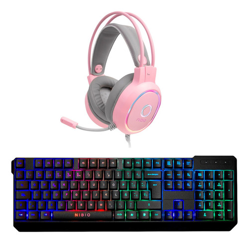 Kit Teclado Nibio Strike + Audífonos Nibio Zigma Rosado