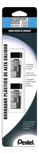 Borrador Goma Pentel Hi-polymer Eraser Black Zeah06 Negro 2u