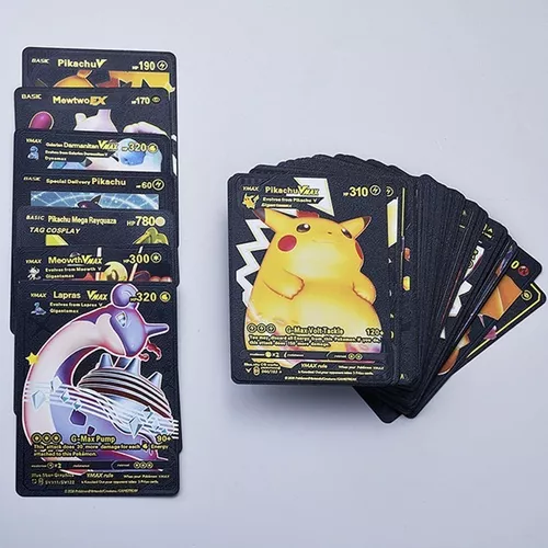 Cartas Pokemon, 110 cartas Pokemon: 55 douradas, 55 pretas, cartas Pokemon  PVC