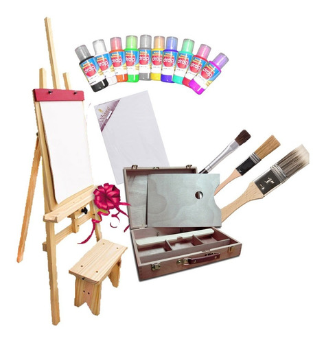 Kit De Arte Nro 8 - Para Niños - Con Atril Y Caja Madera 