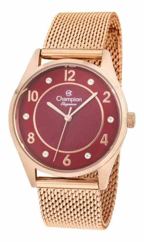 Relógio Champion Feminino Rosê Esteira Cn25690o Cor do fundo Vinho