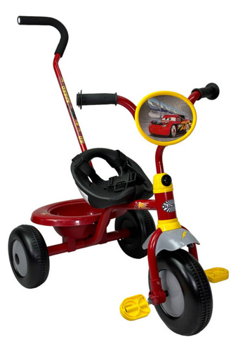 Triciclo Para Niños Cars Bastón con Cinturon 3 Puntos, Color Rojo