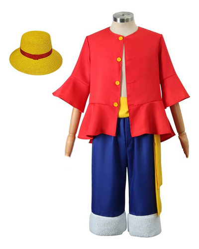 Disfraz De Anime Luffy, Sombrero Paja, Chaqueta Roja Cosplay